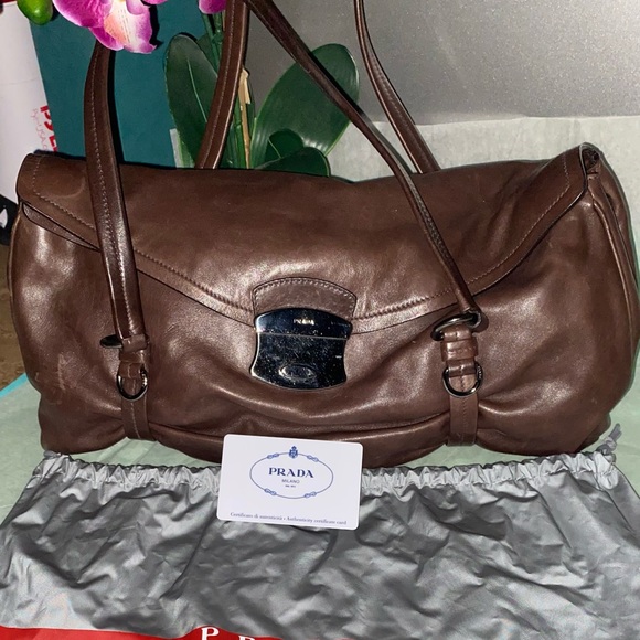 EUC-Prada Vitello East West Chocolate Brown Leather Bag EUC - Picture 1 of 17